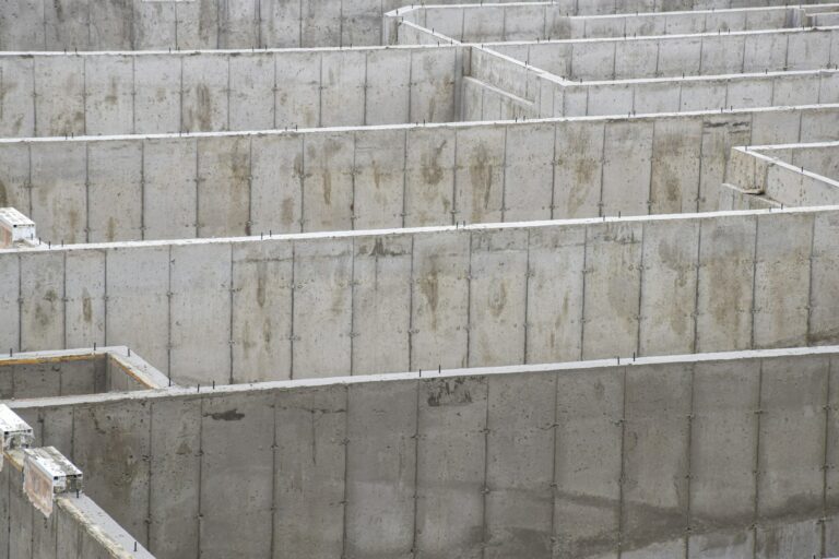 Concrete walls of basement foundation at a construction site